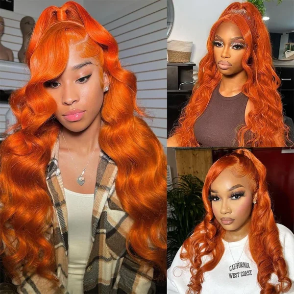 Ginger Orange Body Wave 13x6 Transparent Lace Front Wig Human Hair for Women #350 Colored Pre Plucked Natural Hairline 200% - Image 2