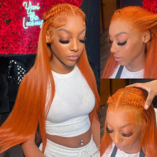 Ginger Orange 30 40 Inch Straight Brazilian 250 Density 13x5 Lace Front Human Hair Wigs 13x6 HD Lace Frontal Wig For Black Women - Image 3
