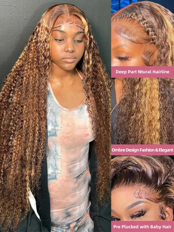 Highlight 13x6 Hd Lace Frontal Wig Human Hair Pre Plucked Deep Wave 30 40 Inch 13x4 Honey Blond Curly Lace Front Wigs Human Hair - Image 2