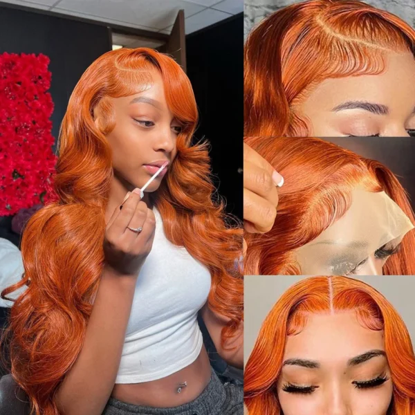 Wiggogo Body Wave Orange Ginger Lace Front Wig 100% Human Hair 30 36 Inch 13X6 Hd Lace Frontal Wigs 13X4 Brazilian Colored Wigs - Image 4