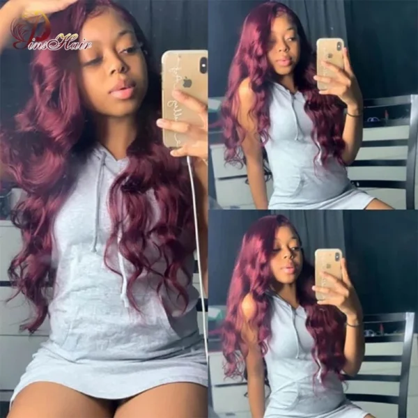 13X6 Lace Frontal Human Hair Wigs Red Body Wave Lace Front Wig Human Hair for Women Remy Pre Plucked Burgundy 99J Lace Front Wig - Image 21