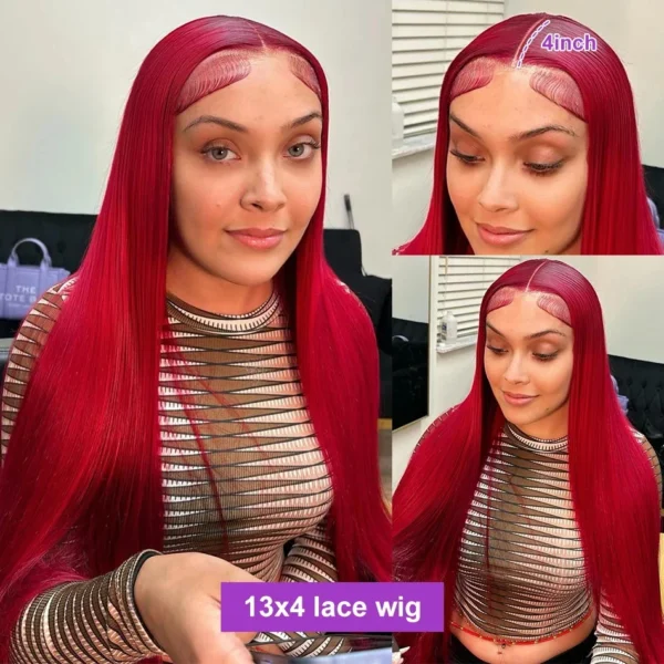 30 40 Inch Brazilian Red 13x6 HD Lace Front Human Hair Wigs 200% Red Color Straight 13X4 Transparent Lace Frontal Wig For Women - Image 2