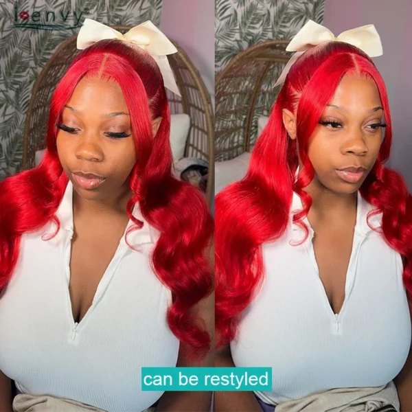 Hot Red 13X6 Lace Front Human Hair Body Wave 30 Inch 99J Burgundy Colored Lace Frontal Wigs Brazilian Curly Wigs For Black Women - Image 4
