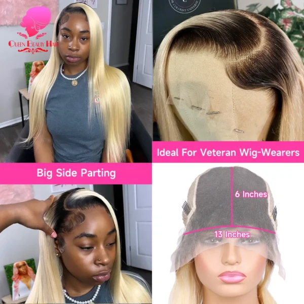 13x6 Lace Frontal Wig 1B 613 Ombre Blonde Full Lace Human Hair Wig Dark Roots Pre Plucked  Lace Front Human Hair Wigs for Women - Image 14