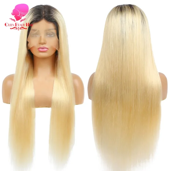 13x6 Lace Frontal Wig 1B 613 Ombre Blonde Full Lace Human Hair Wig Dark Roots Pre Plucked  Lace Front Human Hair Wigs for Women - Image 8