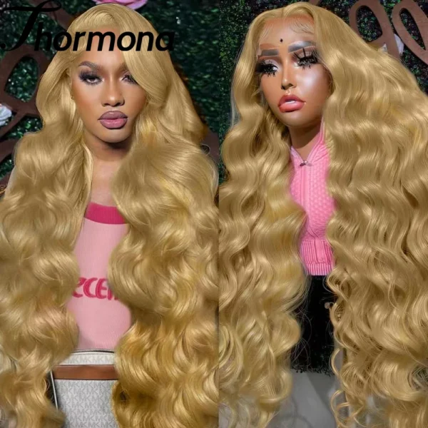 Ombre Colored Lace Front Wig Synthetic Brown Wig Blonde 613 Roots With Black Ends Body Wave Transparent Lace Frontal Wig Cosplay - Image 7