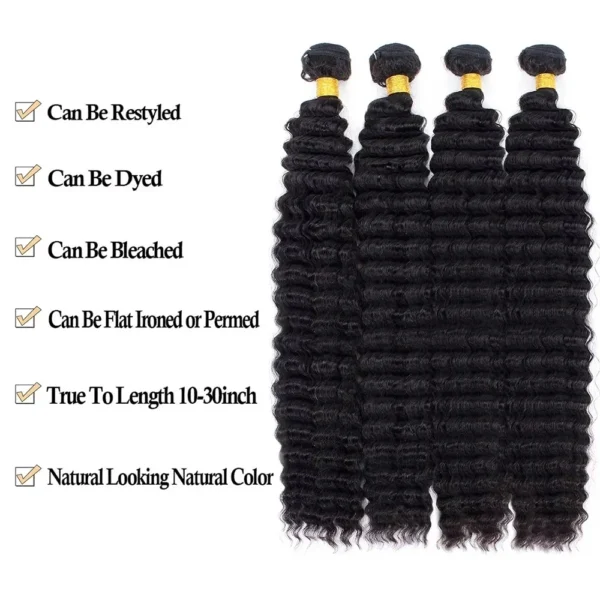 Rosabeauty Curly Human Hair Bundles With Transparent Deep Wave Brazilian Extension for Women Weave 3 4 Bundles Natural Color - Image 5