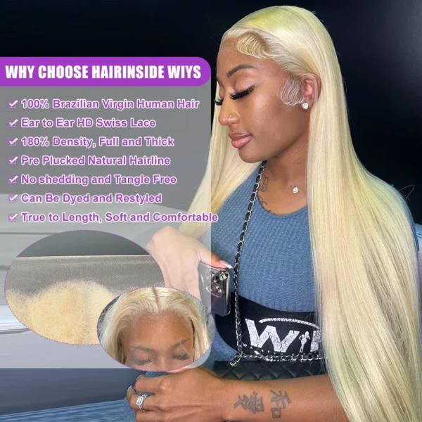 250% 613 Honey Blonde 13x6 HD Transparent Lace Front Human Hair Wigs For Women 34 36 Inch Straight 13x4 Lace Frontal Wig - Image 14