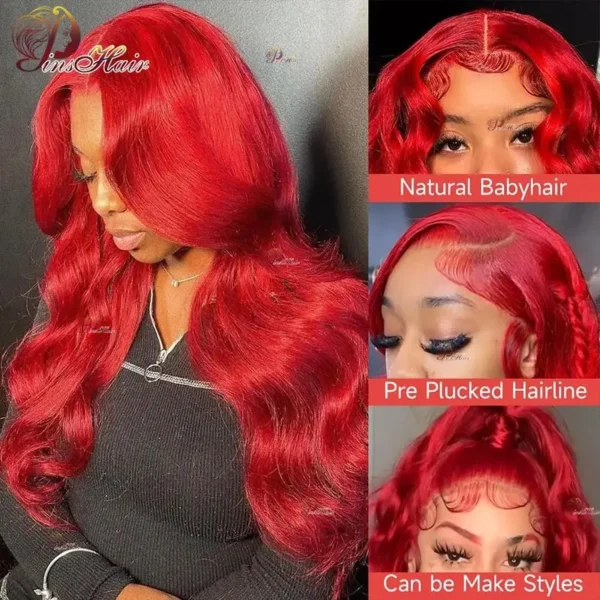 13X6 Lace Frontal Human Hair Wigs Red Body Wave Lace Front Wig Human Hair for Women Remy Pre Plucked Burgundy 99J Lace Front Wig - Image 2