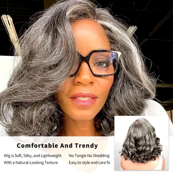 Silver Grey Colored Bob Wigs Human Hair Short Bob Wig Brazilian Lace Front Human Hair Wigs 5x5 HD Transparent Lace For Women - Image 3