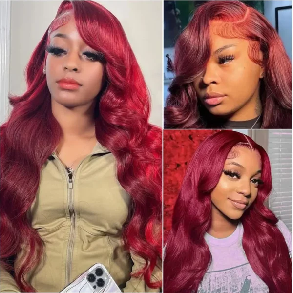 99j Burgundy Body Wave Human Hair 13x6 Hd Transparent Lace Front Wig 13x4 Curly Colored 30 40 Inch Brazilian Hair For Women - Image 5