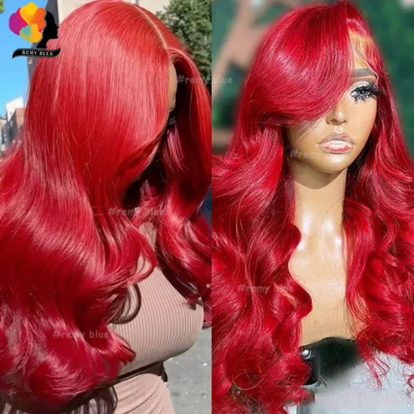 Red Body Wave Glueless 13x4 Lace Front Wig WearGo 13x6 Lace Frontal Wigs Colored 99j Burgundy Human Hair Wigs for Black Women - Image 4