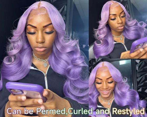 13x6 Purple Lace Front Human Hair Wig 613 Blonde Long Straight Brazilian Remy Pre-Plucked Lavender Colored Wig for Women - Image 9