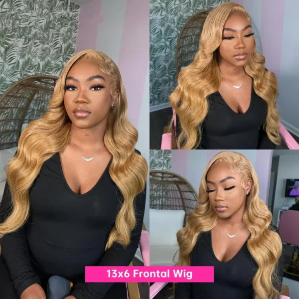 27# Honey Blond Body Wave 13x4 Lace Frontal Human Hair Wigs Brazilian Colored Loose Water Wave 13x6 HD Lace Front Wig For Women - Image 3