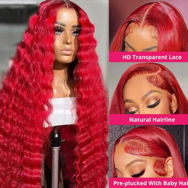 210% Density Red Lace Front Wigs Human Hair Red Deep Wave Lace Front Wigs Human Hair 13x6 Red Transparent Lace Wigs For Women - Image 2