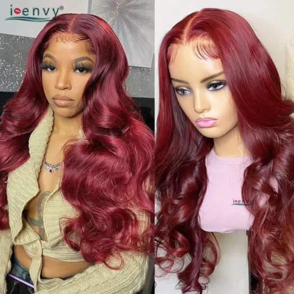 Hot Red 13X6 Lace Front Human Hair Body Wave 30 Inch 99J Burgundy Colored Lace Frontal Wigs Brazilian Curly Wigs For Black Women - Image 20