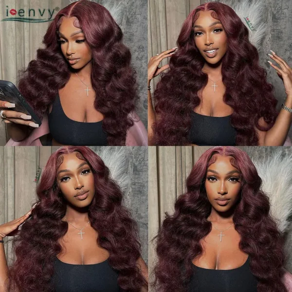 Hot Red 13X6 Lace Front Human Hair Body Wave 30 Inch 99J Burgundy Colored Lace Frontal Wigs Brazilian Curly Wigs For Black Women - Image 26