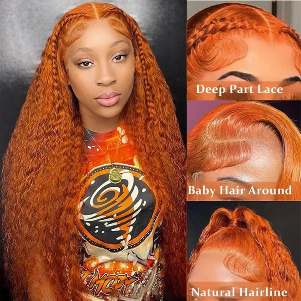 Wiggogo Orange Ginger Lace Front Wig Human Hair 30 Inch Curly Lace Front Human Hair Wig Deep Wave 13X4 13X6 Hd Lace Frontal Wigs - Image 2