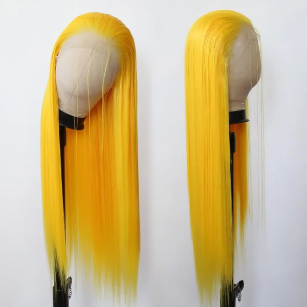 250Density 32inch lace front wig 13x4 Yellow colored human hair wig Brazilian PrePlucked Hair straight human hair wigs For Women - Image 2