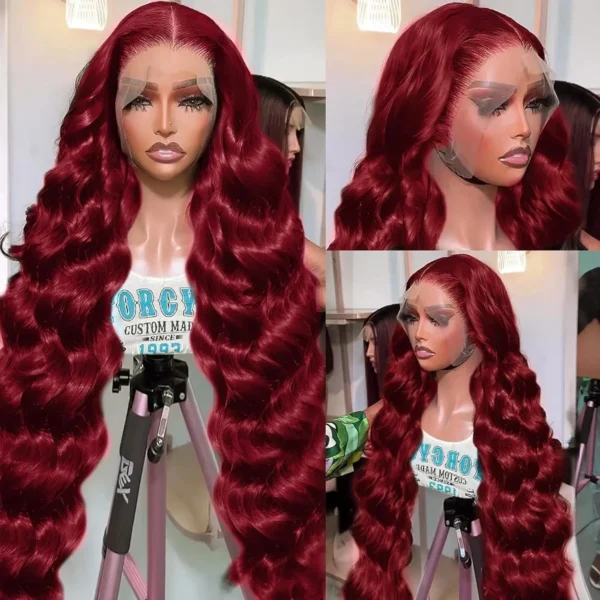 99j Burgundy Body Wave Human Hair 13x6 Hd Transparent Lace Front Wig 13x4 Curly Colored 30 40 Inch Brazilian Hair For Women - Image 2