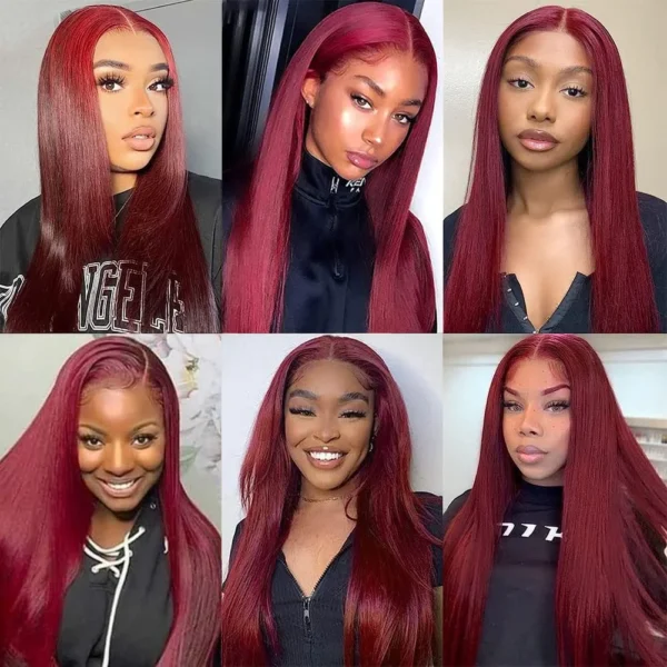 Gesstons 13x4 Lace Front Wigs For Women Pre Plucked Remy Straight Burgundy 99j Red 40 Inch 13x6 Hd Lace Frontal Human Hair Wig - Image 7
