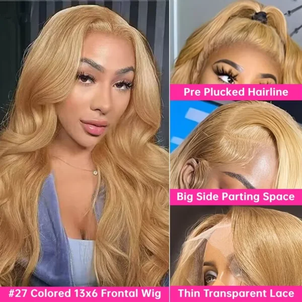 27# Honey Blond Body Wave 13x4 Lace Frontal Human Hair Wigs Brazilian Colored Loose Water Wave 13x6 HD Lace Front Wig For Women - Image 4