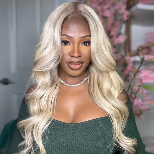 Ombre Colored Lace Front Wig Synthetic Brown Wig Blonde 613 Roots With Black Ends Body Wave Transparent Lace Frontal Wig Cosplay - Image 16