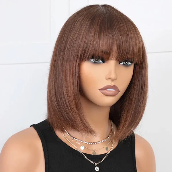 99J Colored Short 180D Colored Short 180D Straight Brazilian Human Hair Bob Wigs with Bangs Remy Full Machine Made for Women - Image 9