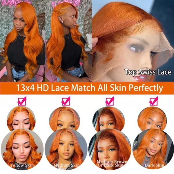 Wiggogo Body Wave Orange Ginger Lace Front Wig 100% Human Hair 30 36 Inch 13X6 Hd Lace Frontal Wigs 13X4 Brazilian Colored Wigs - Image 9
