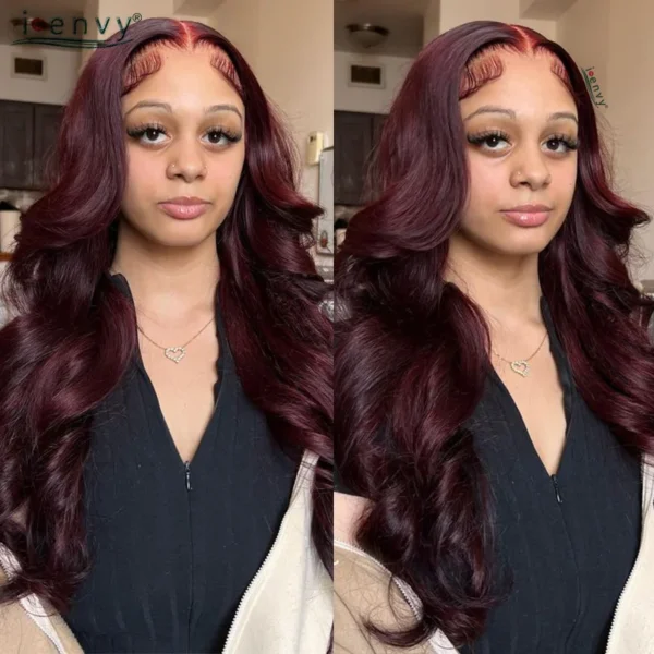 Hot Red 13X6 Lace Front Human Hair Body Wave 30 Inch 99J Burgundy Colored Lace Frontal Wigs Brazilian Curly Wigs For Black Women - Image 31