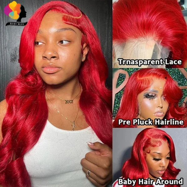 Red Body Wave Glueless 13x4 Lace Front Wig WearGo 13x6 Lace Frontal Wigs Colored 99j Burgundy Human Hair Wigs for Black Women - Image 2