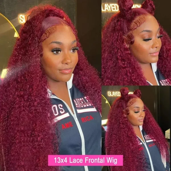 99J Burgundy Deep Wave 13x4 13x6 Hd Lace Frontal Wigs 360 Full Lace Front Wig Human Hair Curly Wigs Pre Plucked Brazilian Hair - Image 3