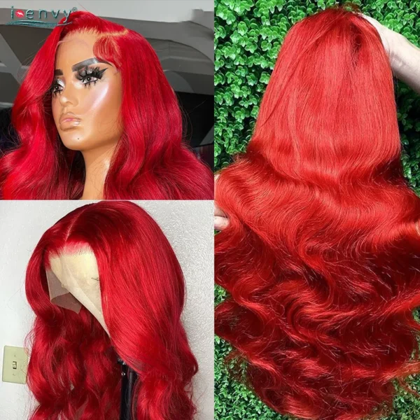 Hot Red 13X6 Lace Front Human Hair Body Wave 30 Inch 99J Burgundy Colored Lace Frontal Wigs Brazilian Curly Wigs For Black Women - Image 14