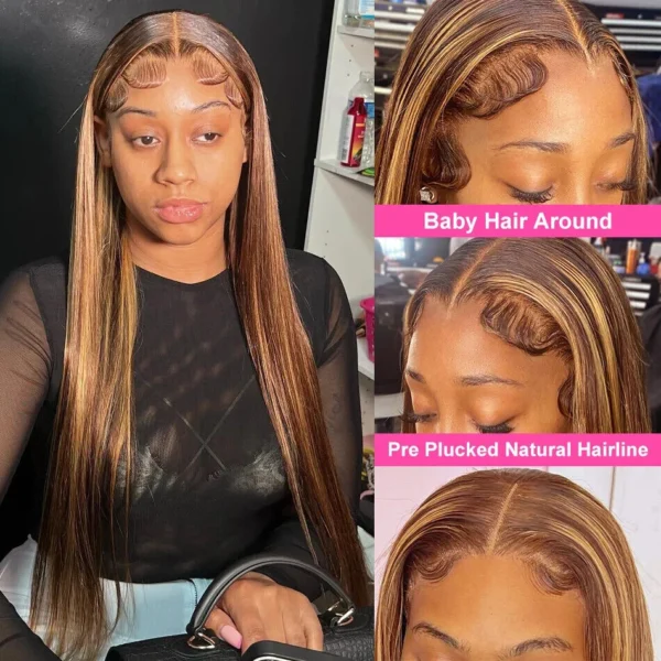 Highlight Ombre 13x4 13x6 Transparent Lace Front Wig Human Hair Pre Plucked Honey Blonde Lace Frontal Wig Brazilian Remy Hair - Image 4