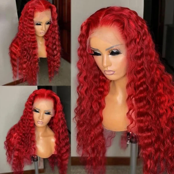 Red Curly Deep Wave Lace Frontal Human Hair Wigs 13x4 13x5 13x6 Curly Wave Lace Frontal Wigs Hair For Black Women 210% Density - Image 3