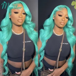 Mint Green Body Wave Human Hair Wig 180% 210% Brazilian Raw Hair 613 HD Lace Frontal 13x6 Transparent Lace Long Wig