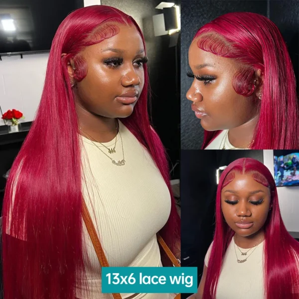 Gesstons 13x4 Lace Front Wigs For Women Pre Plucked Remy Straight Burgundy 99j Red 40 Inch 13x6 Hd Lace Frontal Human Hair Wig - Image 3