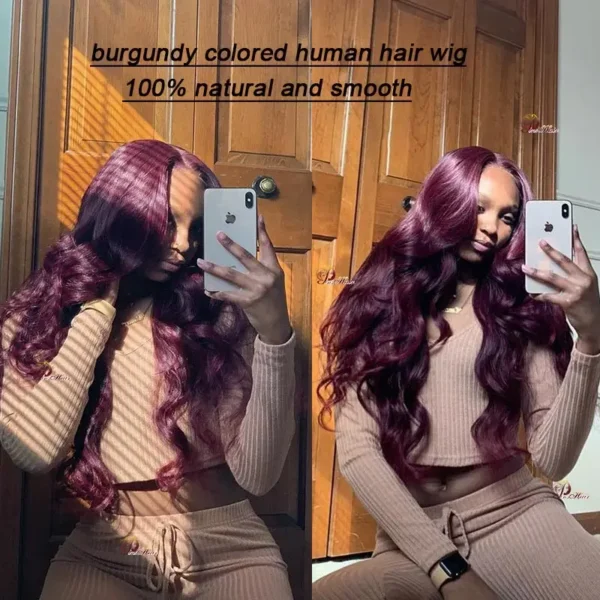 13X6 Lace Frontal Human Hair Wigs Red Body Wave Lace Front Wig Human Hair for Women Remy Pre Plucked Burgundy 99J Lace Front Wig - Image 20
