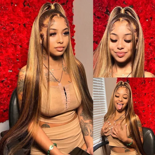 Highlight Ombre 13x4 13x6 Transparent Lace Front Wig Human Hair Pre Plucked Honey Blonde Lace Frontal Wig Brazilian Remy Hair - Image 8