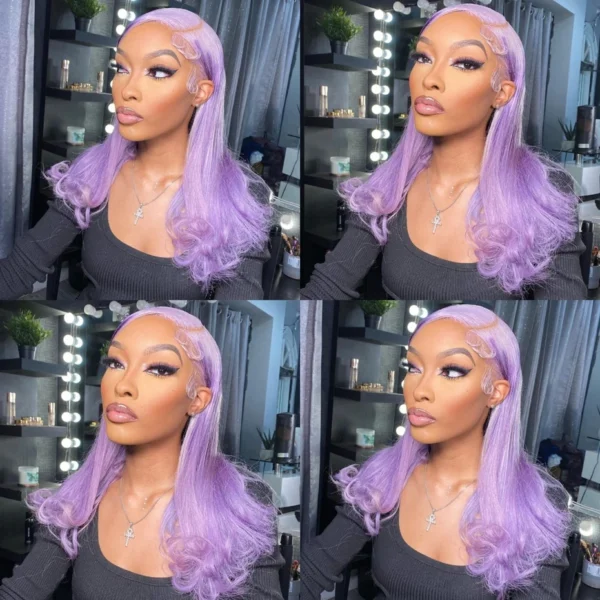 13x6 Purple Lace Front Human Hair Wig 613 Blonde Long Straight Brazilian Remy Pre-Plucked Lavender Colored Wig for Women - Image 5