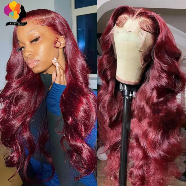 Red Lace Front Human Hair Wig Body Wave 13x6 Lace Frontal Wigs for Black Women Colored 99j Burgundy Human Hair Wigs Pre-Plucked - Image 13