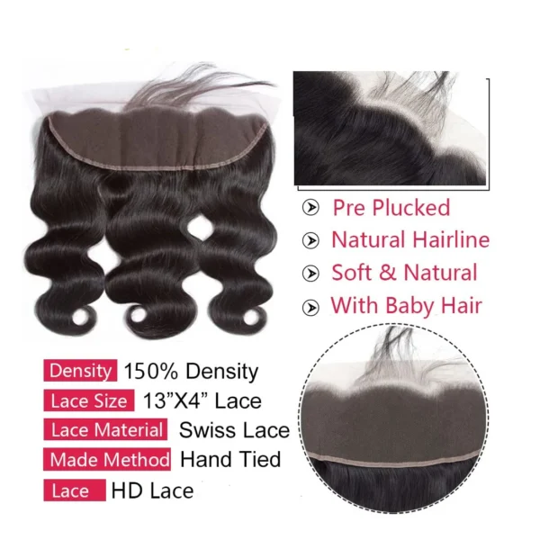 Body Wave 3 Bundles with Frontal Human Hair Natural Black Color 3 Bundles with 13x4 HD Lace Frontal Brazilian Virgin Human Hair - Image 11
