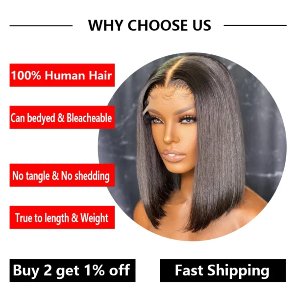 Short Bob Wig Lace Front Human Hair Wigs Bone Straight Lace Front Wigs For Women Brazilian 13x4 Lace Frontal Wig 4x4 Closure Wig - Image 3
