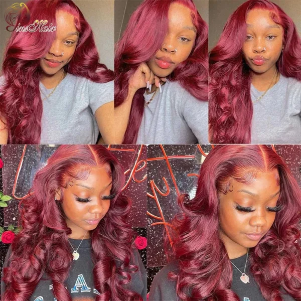 13X6 Lace Frontal Human Hair Wigs Red Body Wave Lace Front Wig Human Hair for Women Remy Pre Plucked Burgundy 99J Lace Front Wig - Image 17