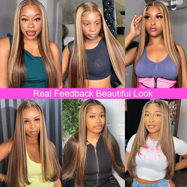 Highlight Ombre 13x4 13x6 Transparent Lace Front Wig Human Hair Pre Plucked Honey Blonde Lace Frontal Wig Brazilian Remy Hair - Image 12