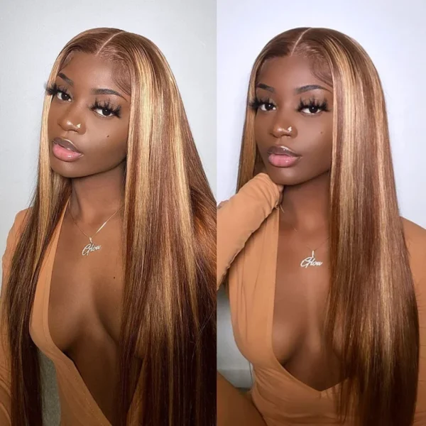 Highlight Ombre 13x4 13x6 Transparent Lace Front Wig Human Hair Pre Plucked Honey Blonde Lace Frontal Wig Brazilian Remy Hair - Image 7