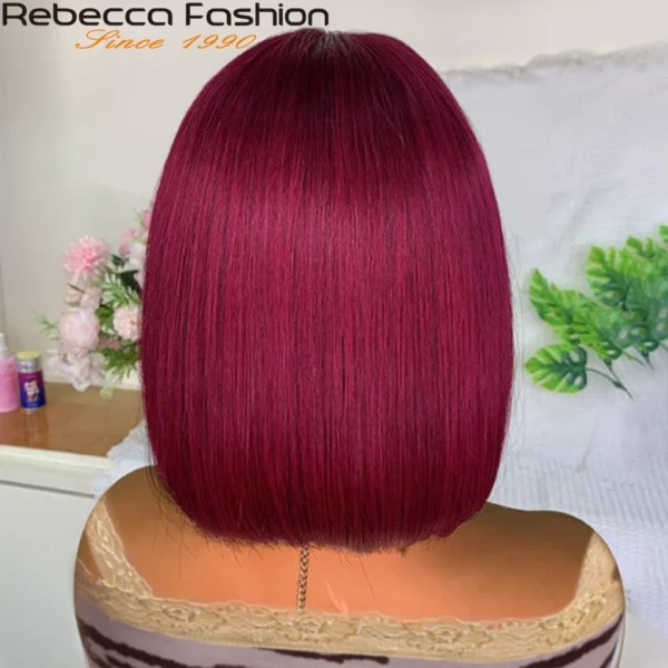 99J Colored Short 180D Colored Short 180D Straight Brazilian Human Hair Bob Wigs with Bangs Remy Full Machine Made for Women - Image 14