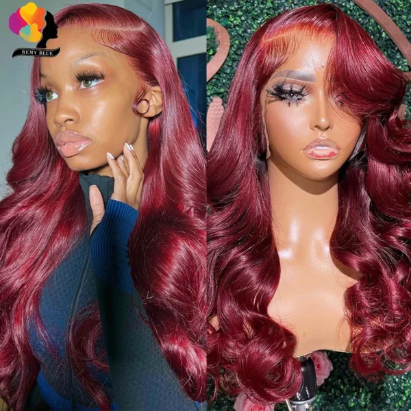 Red Lace Front Human Hair Wig Body Wave 13x6 Lace Frontal Wigs for Black Women Colored 99j Burgundy Human Hair Wigs Pre-Plucked - Image 7