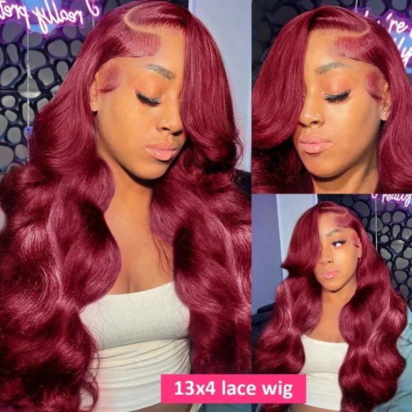 99j Burgundy Body Wave Human Hair 13x6 Hd Transparent Lace Front Wig 13x4 Curly Colored 30 40 Inch Brazilian Hair For Women - Image 11