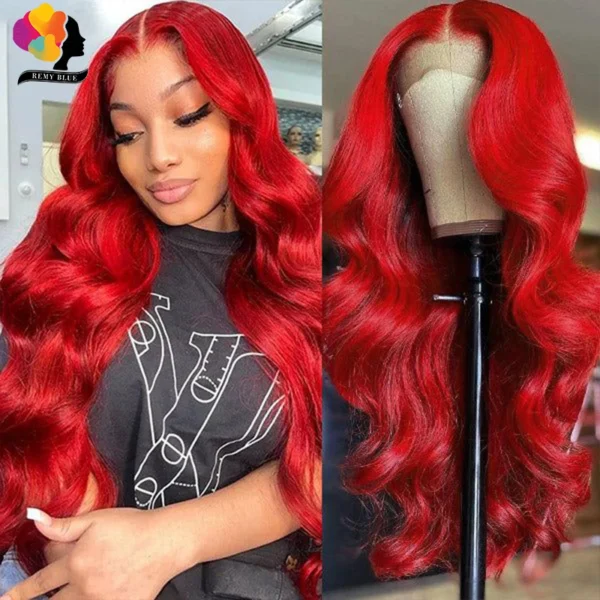 Red Lace Front Human Hair Wig Body Wave 13x6 Lace Frontal Wigs for Black Women Colored 99j Burgundy Human Hair Wigs Pre-Plucked - Image 4